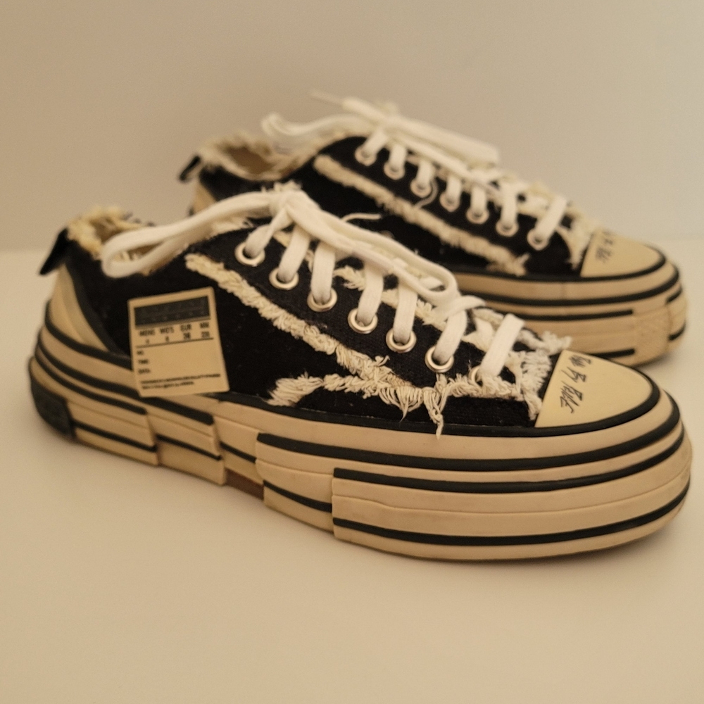 Low Top Canvas Sneakers Chunky Platform Sole Black White Peace By Piece EU 36